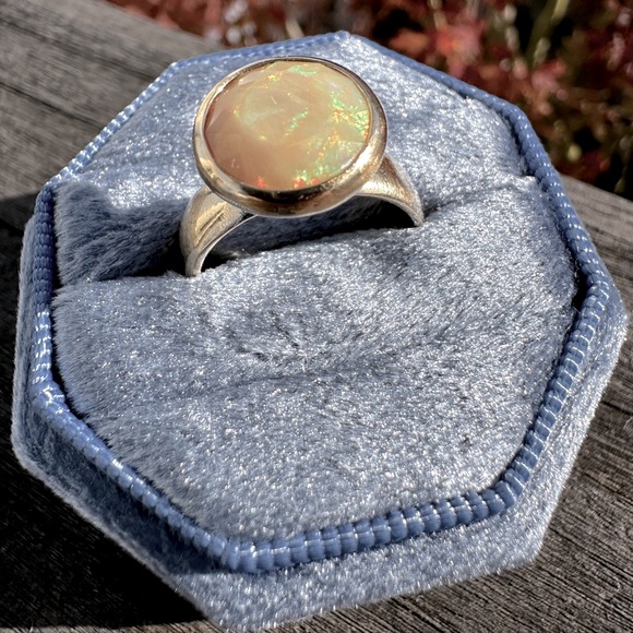 Ethiopian Opal Set in Handmade 14k Gold Ring - Picture 4 of 15
